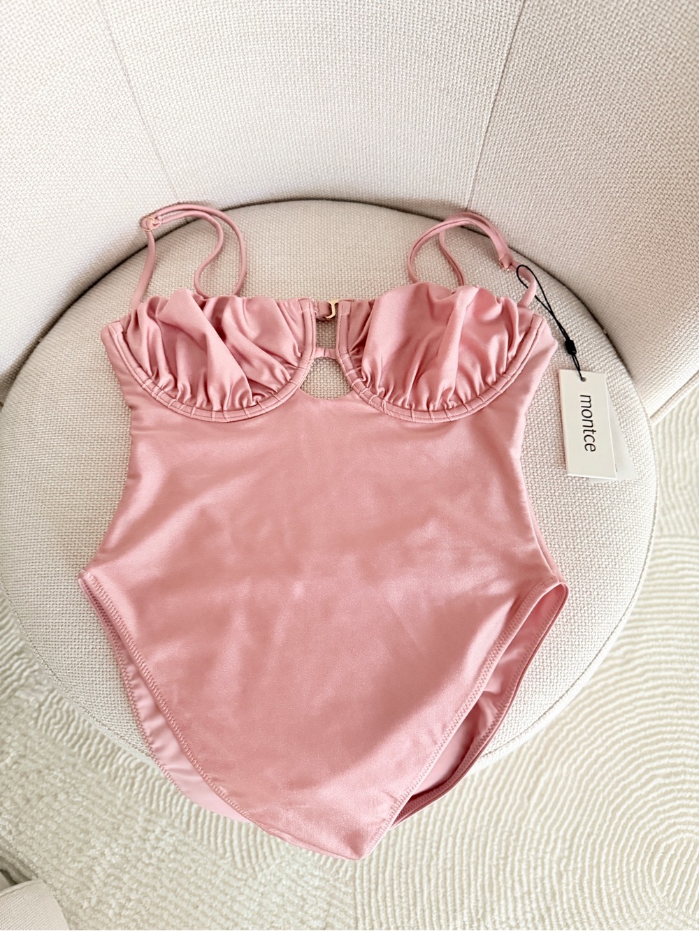 Montce Satin Rose Petal One-Piece Swimsuit XS-S/ NWT - Picture 1 of 6